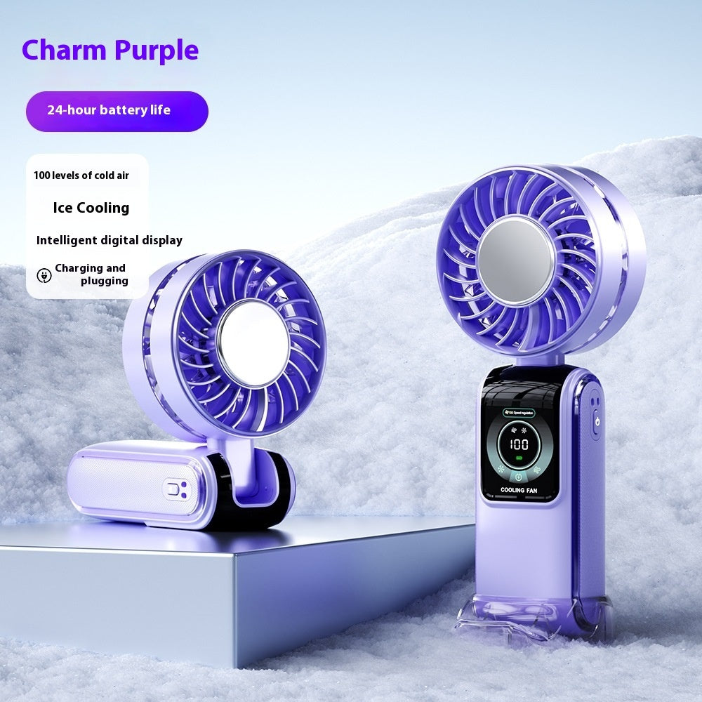 Creative Digital Display Refrigeration Ice Compress Turbine High-speed Handheld Fan