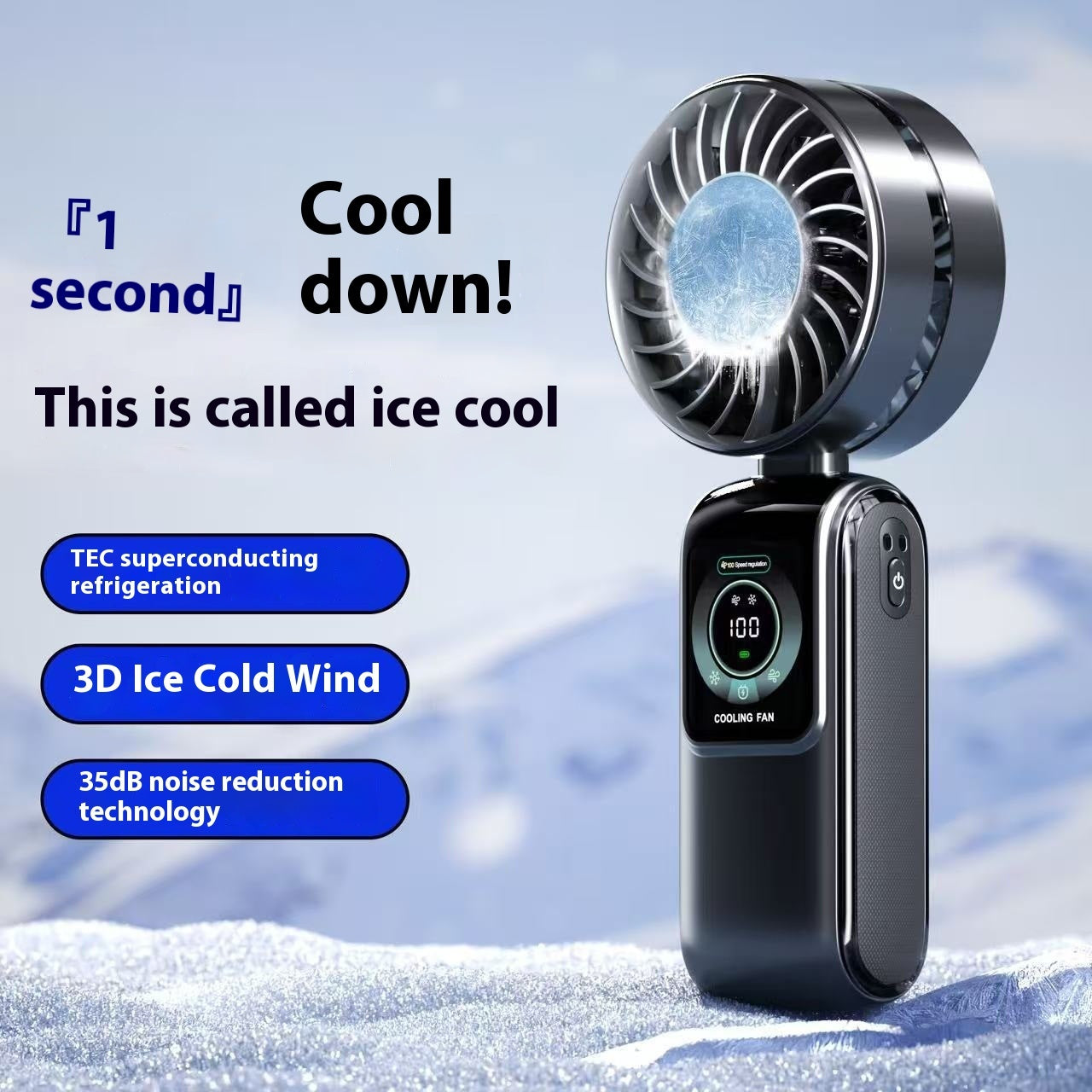 Creative Digital Display Refrigeration Ice Compress Turbine High-speed Handheld Fan